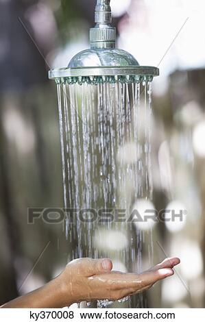 Close-up of a woman's hand under running shower View Large Photo Image Stock Photo - Close-up of a woman's hand under running shower. Fotosearch