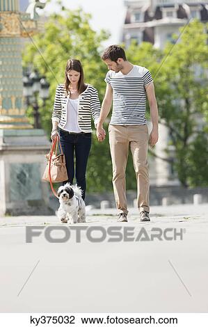 Couple walking with a puppy, Paris, Ile-de-France, France View Large Photo Image Stock Image - Couple walking with a puppy, Paris, Ile-de-France, France. Fotosearch