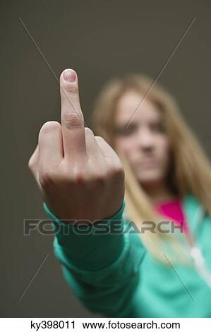 Girl showing middle finger View Large Photo Image Stock Image - Girl showing middle finger. Fotosearch