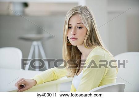 Stock Image - Woman looking serious. Fotosearch