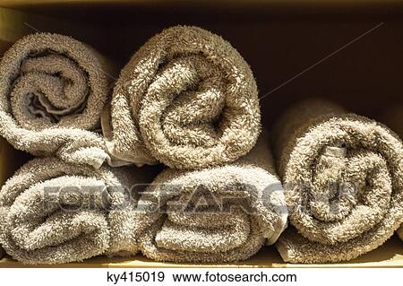 Close-up of a stack of towels View Large Photo Image Stock Photo - Close-up of a stack of towels. Fotosearch