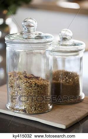 Food in jars at a kitchen counter View Large Photo Image Stock Image - Food in jars at a kitchen counter. Fotosearch