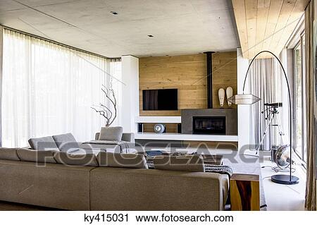 Stock Image - Interiors of a modern living room. Fotosearch