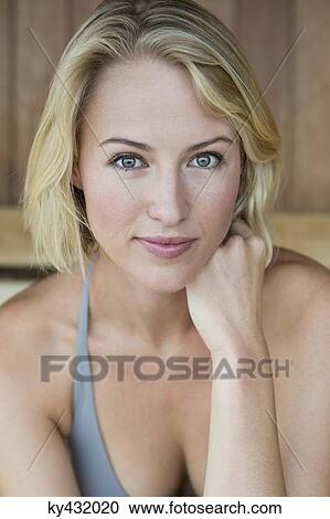 Portrait of a beautiful woman in a sauna View Large Photo Image Stock Image - Portrait of a beautiful woman in a sauna. Fotosearch