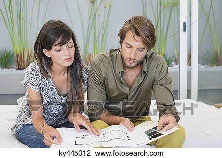 Couple matching blueprint with color swatch View Large Photo Image Stock Image - Couple matching blueprint with color swatch. Fotosearch