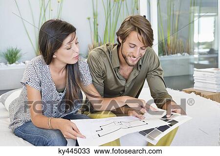 Couple matching blueprint with color swatch View Large Photo Image Stock Image - Couple matching blueprint with color swatch. Fotosearch