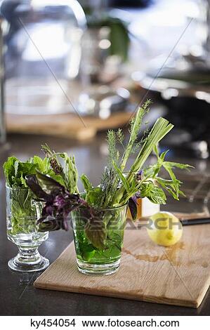 Picture - Herbs in a glass. Fotosearch