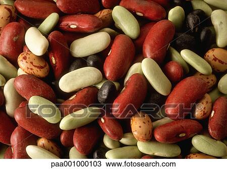 Stock Image - dried, bean, beans, vegetable, vegetables, red, green. Fotosearch