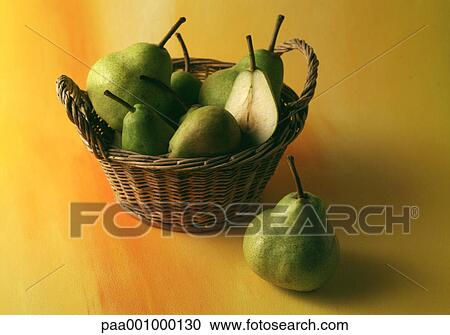 Stock Image - fruit, fruits, basket, baskets, pear, pears, green. Fotosearch