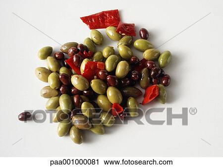 Pile of spicy green and black olives, white background View Large Photo Image Stock Image - Pile of spicy green and black olives, white background. Fotosearch
