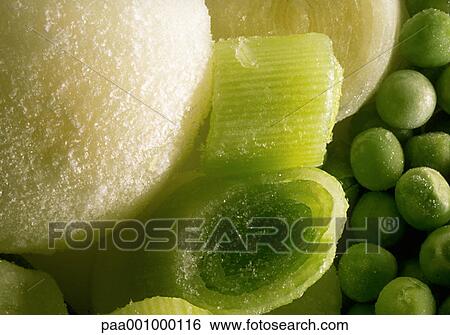 Stock Photograph - vegetable, vegetables, frozen, green, white, delicatessen, product. Fotosearch