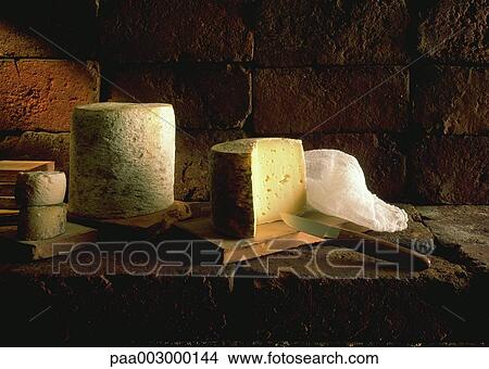 Picture - cheese, delicatessen, product, produce, foodstuff, foodstuffs, food. Fotosearch
