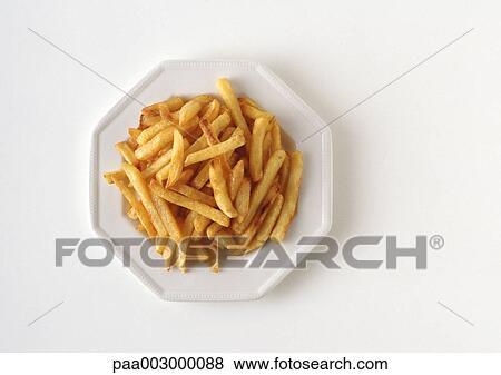 Plate of french fries, high angle view View Large Photo Image Stock Photo - Plate of french fries, high angle view. Fotosearch