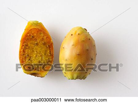 Stock Image - Prickly pear fruit and half. Fotosearch