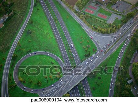 Picture - Birdseye view of highways and overpass.. Fotosearch