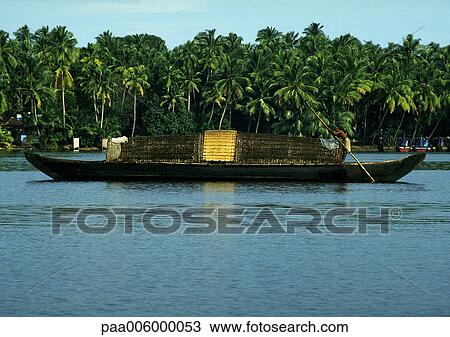 India, Kerala houseboat on water. View Large Photo Image Stock Image - India, Kerala houseboat on water.. Fotosearch