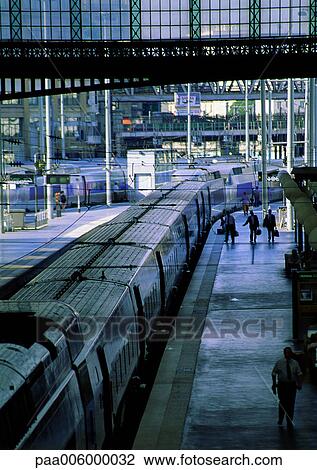 Stock Image - Paris, train platform.. Fotosearch