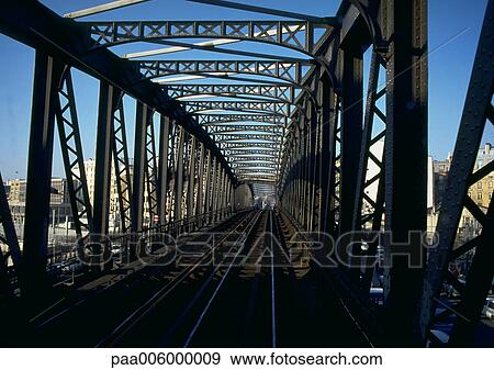 Stock Photo - Train tracks on bridge.. Fotosearch