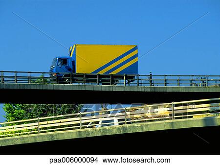Truck on overpass. View Large Photo Image Picture - Truck on overpass.. Fotosearch