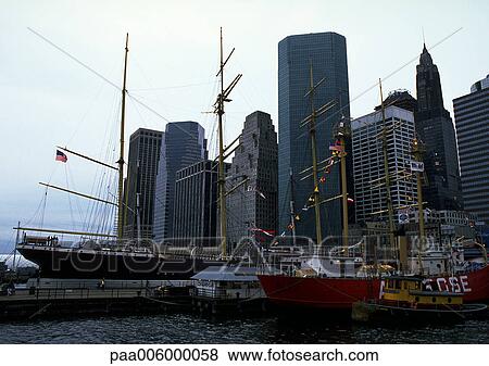USA, ships in city harbour. View Large Photo Image Stock Photo - USA, ships in city harbour.. Fotosearch
