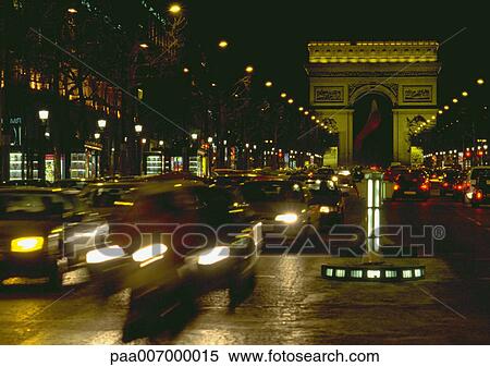 France, Paris, Arc de Triomphe at night View Large Photo Image Stock Photography - France, Paris, Arc de Triomphe at night. Fotosearch