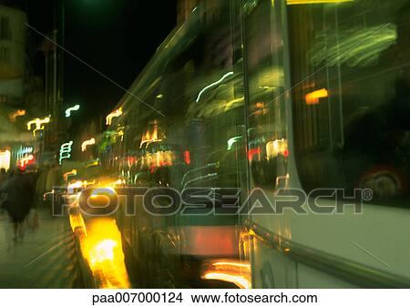 France, Paris, bus at night, close-up View Large Photo Image Picture - France, Paris, bus at night, close-up. Fotosearch