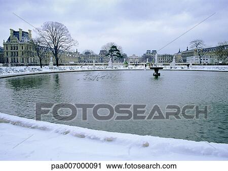 France, Paris, fountain in Tuileries Garden with snow View Large Photo Image Stock Image - France, Paris, fountain in Tuileries Garden with snow. Fotosearch