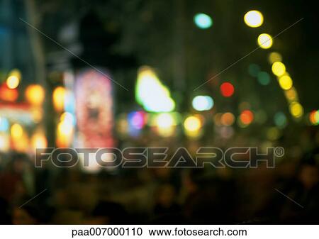 Stock Image - France, Paris, night lights, blurred. Fotosearch