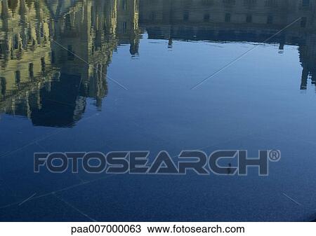 France, Paris, reflection of the Louvre in water View Large Photo Image Stock Image - France, Paris, reflection of the Louvre in water. Fotosearch
