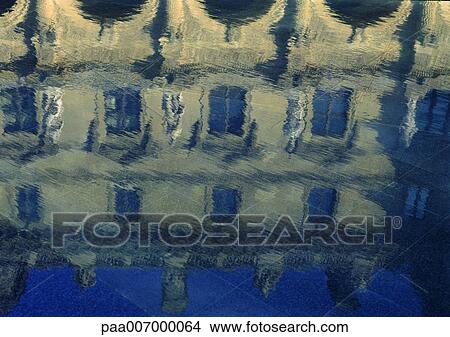 Picture - France, Paris, relection of building in water. Fotosearch