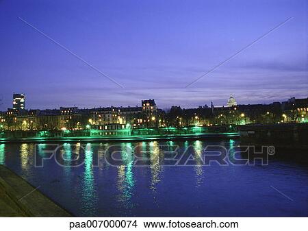 Picture - France, Paris, River Seine at night. Fotosearch