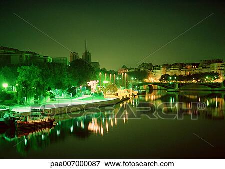 France, Paris, River Seine at night View Large Photo Image Stock Photo - France, Paris, River Seine at night. Fotosearch