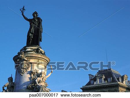 Stock Photo - France, Paris, statue at Place de la RÄpublique. Fotosearch