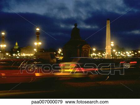 France, Paris, traffic in Place de la Concorde at night View Large Photo Image Stock Photo - France, Paris, traffic in Place de la Concorde at night. Fotosearch