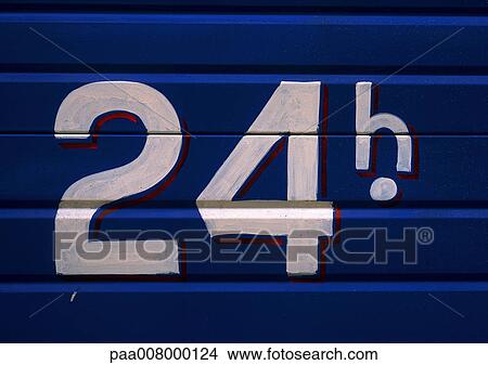 24h. painted on metal door. View Large Photo Image Picture - 24h. painted on metal door.. Fotosearch