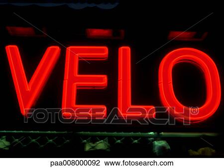 Bike neon sign in french View Large Photo Image Stock Image - Bike neon sign in french. Fotosearch