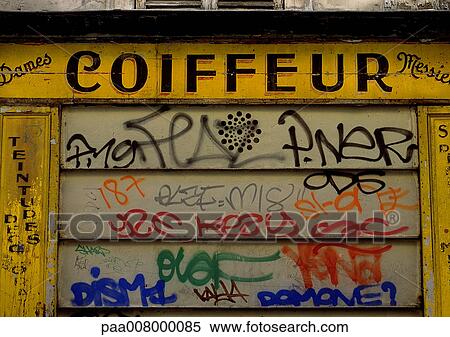 Hairdresser typography in French and graffiti. View Large Photo Image Stock Photography - Hairdresser typography in French and graffiti.. Fotosearch