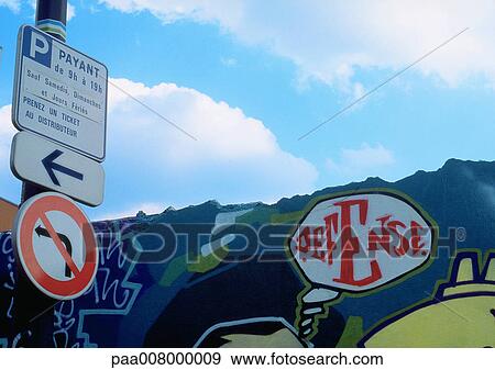 Street signs and graffiti. View Large Photo Image Stock Photo - Street signs and graffiti.. Fotosearch