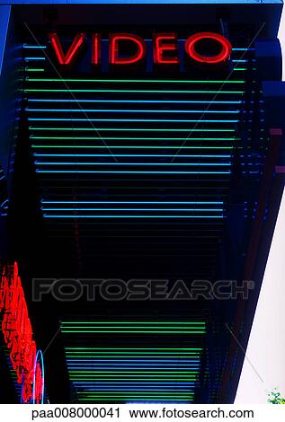 Video neon sign. View Large Photo Image Stock Image - Video neon sign.. Fotosearch