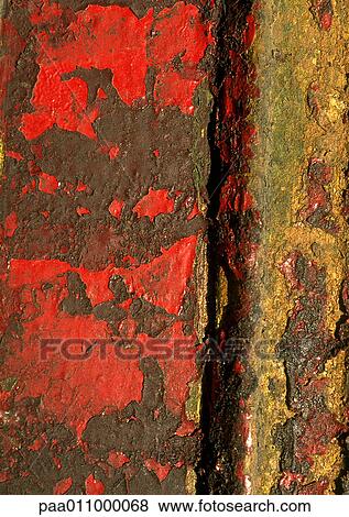 Chipped red paint on surface, close-up View Large Photo Image Stock Photo - Chipped red paint on surface, close-up. Fotosearch