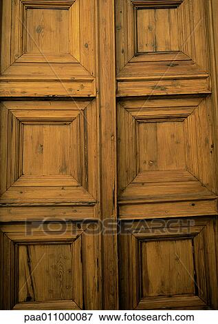 Paneled wooden door, full frame View Large Photo Image Stock Photo - Paneled wooden door, full frame. Fotosearch