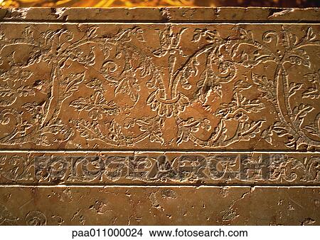 Stone carving with floral motif, close-up View Large Photo Image Picture - Stone carving with floral motif, close-up. Fotosearch