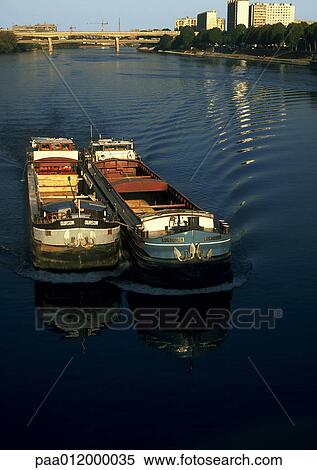 Barges on river View Large Photo Image Stock Photography - Barges on river. Fotosearch