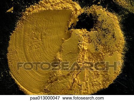 Mustard yellow pigment powder View Large Photo Image Stock Photo - Mustard yellow pigment powder. Fotosearch