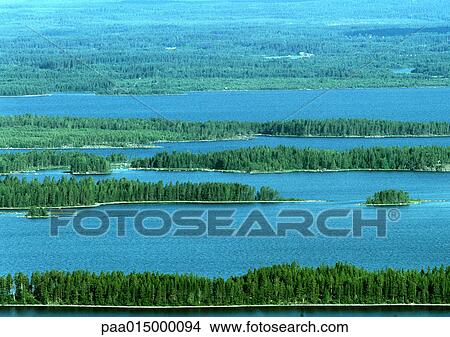 Picture - Finland, lake region, landscape. Fotosearch