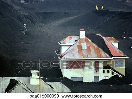 Iceland, houses half buried in volcanic ash View Large Photo Image Stock Photo - Iceland, houses half buried in volcanic ash. Fotosearch
