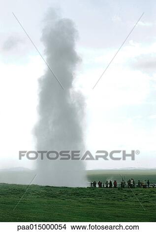 Iceland, people gathered near geyser View Large Photo Image Picture - Iceland, people gathered near geyser. Fotosearch