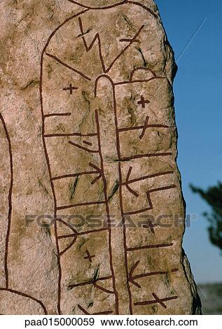 Stock Photo - Sweden, runestone, close-up. Fotosearch