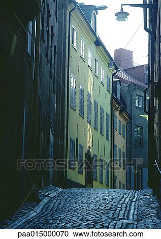 Sweden, Stockholm, cobblestone street and buildings View Large Photo Image Stock Image - Sweden, Stockholm, cobblestone street and buildings. Fotosearch