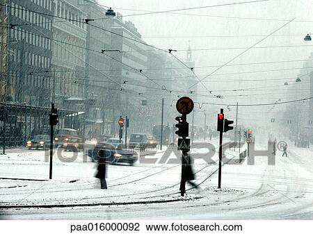 Finland, city street in snow View Large Photo Image Stock Image - Finland, city street in snow. Fotosearch